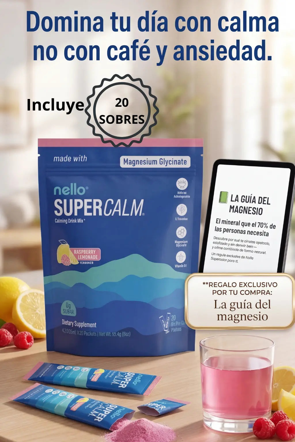 Sobres Nello Supercalm - Lo que tu sistema nervioso necesitaba, en un sorbo al día.